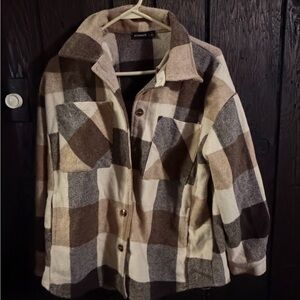 Elleborn Women's Flanneled Shacket - Brown, Cream, and Black